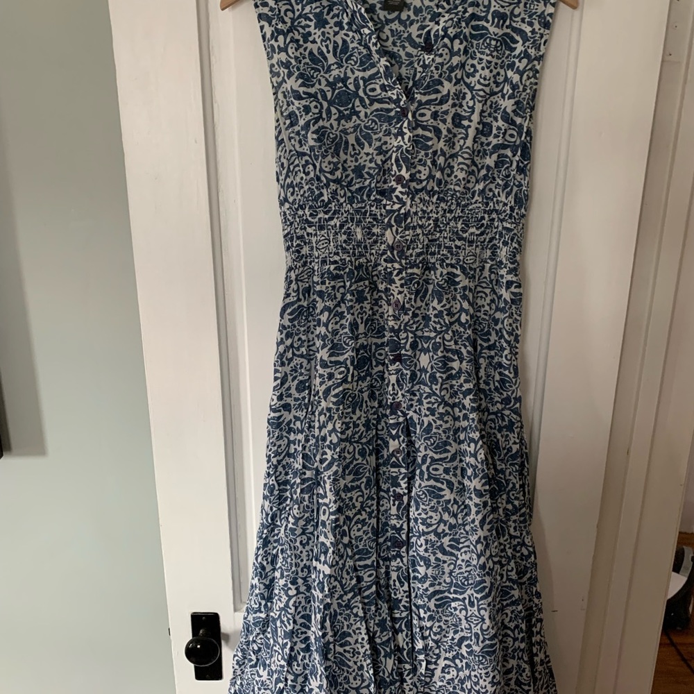 blue and while ankle length collard dress